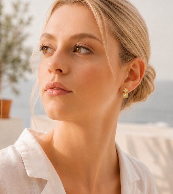 Geometric Double Diamond Stud Earrings in 18k
