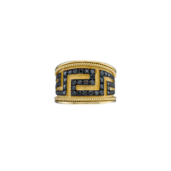 Greek Key Band Ring Gold with Diamonds R152220-k a