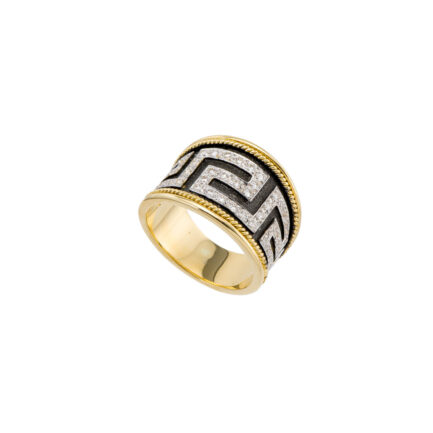 Greek Key Band Ring Gold with Diamonds R152221-k