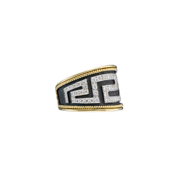 Greek Key Band Ring Gold with Diamonds R152221-k b