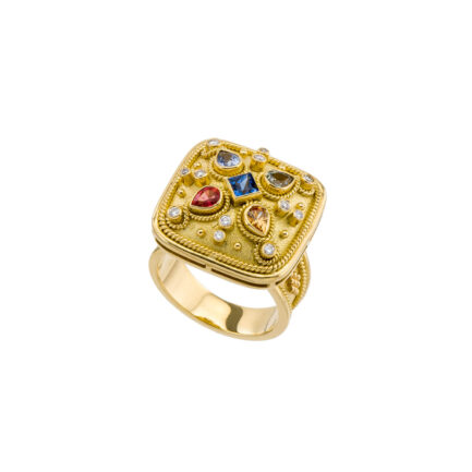 Multi Sapphire Square Gold Ring R152223-k