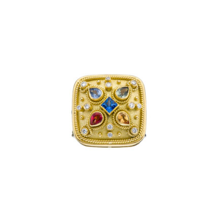 Multi Sapphire Square Gold Ring R152223-k a