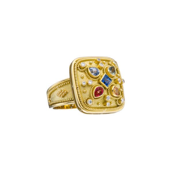 Multi Sapphire Square Gold Ring R152223-k b