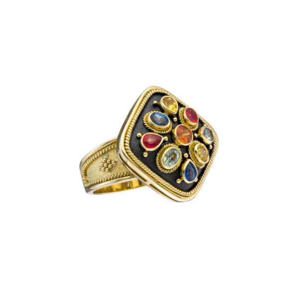 Multicolor Sapphire Gold Ring R152222-k b