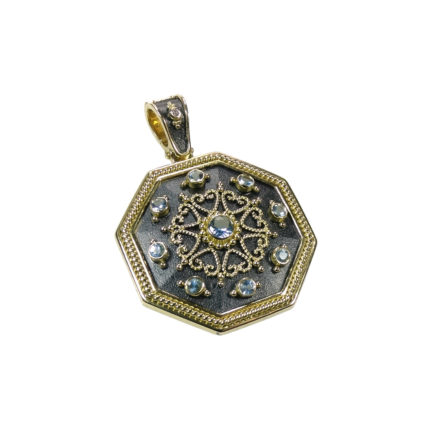 18k Gold Grand Polygon Spider Pendant Necklace Byzantine