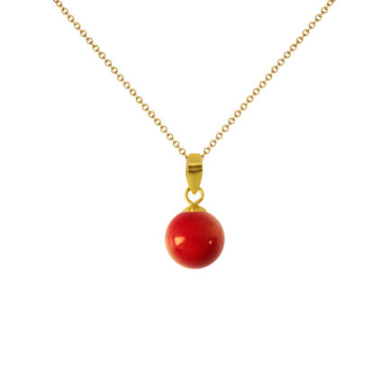 8mm Coral Pendant Necklace in 18k Yellow Gold