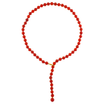 Gold 8-8.5mm Red Coral Bead Station Necklace in 14kt Yellow Gold