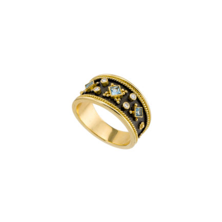 Aquamarine Byzantine Band Ring in 18k Yellow Gold