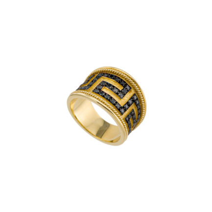 Greek Key Band Ring 18k Yellow Gold with Diamonds Ancient Greek Jewelry