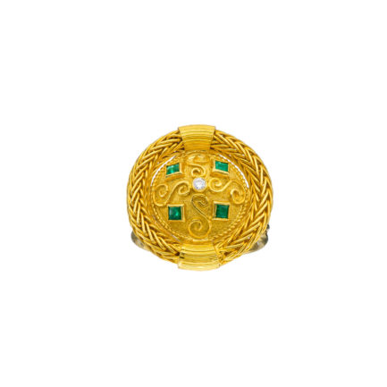 Handmade Chain Round Ring in18k Yellow Solid Gold