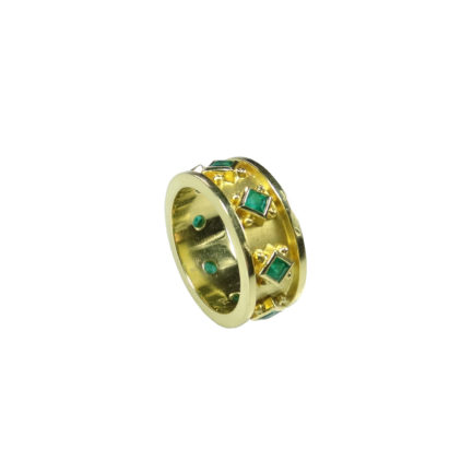 Handmade Band Column Ring Emeralds 18k Solid Gold