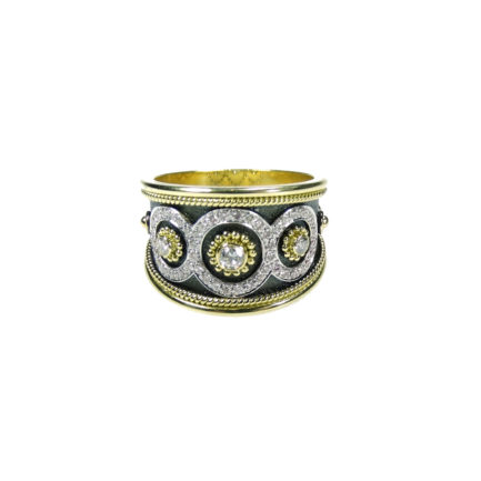 Byzantine Band Diamonds Ring in 18k Yellow Gold