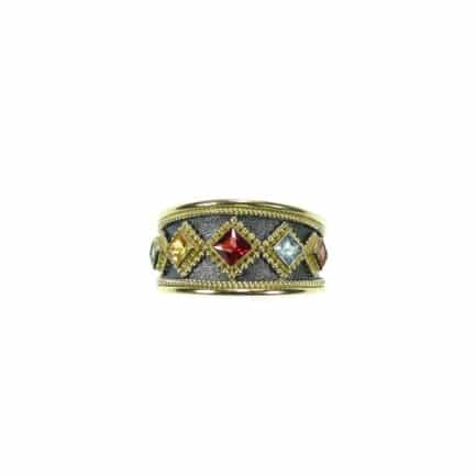 Multicolor Sapphire Band Ring 18k Yellow Gold