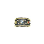 Multi Stone Byzantine Band Ring 18k Yellow Gold