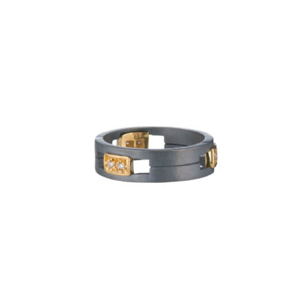 6mm Diamonds Ring Gray Titanium and Gold Wedding Ring 18k