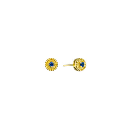 Round Blue Sapphire Stud Earrings in 18k