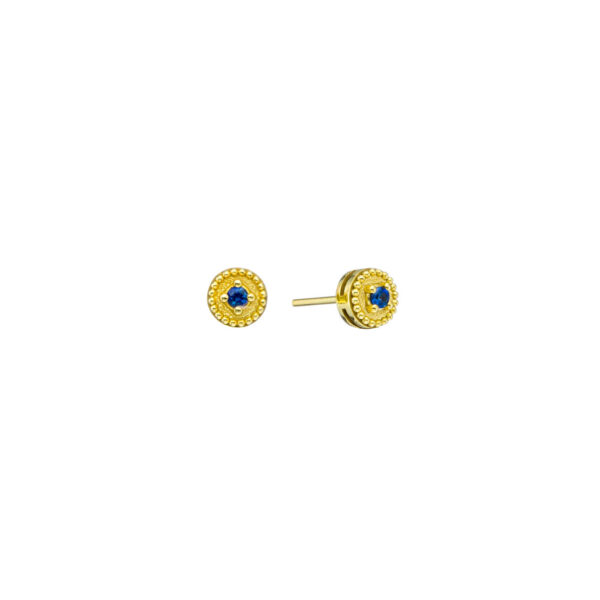 Round Blue Sapphire Stud Earrings in 18k