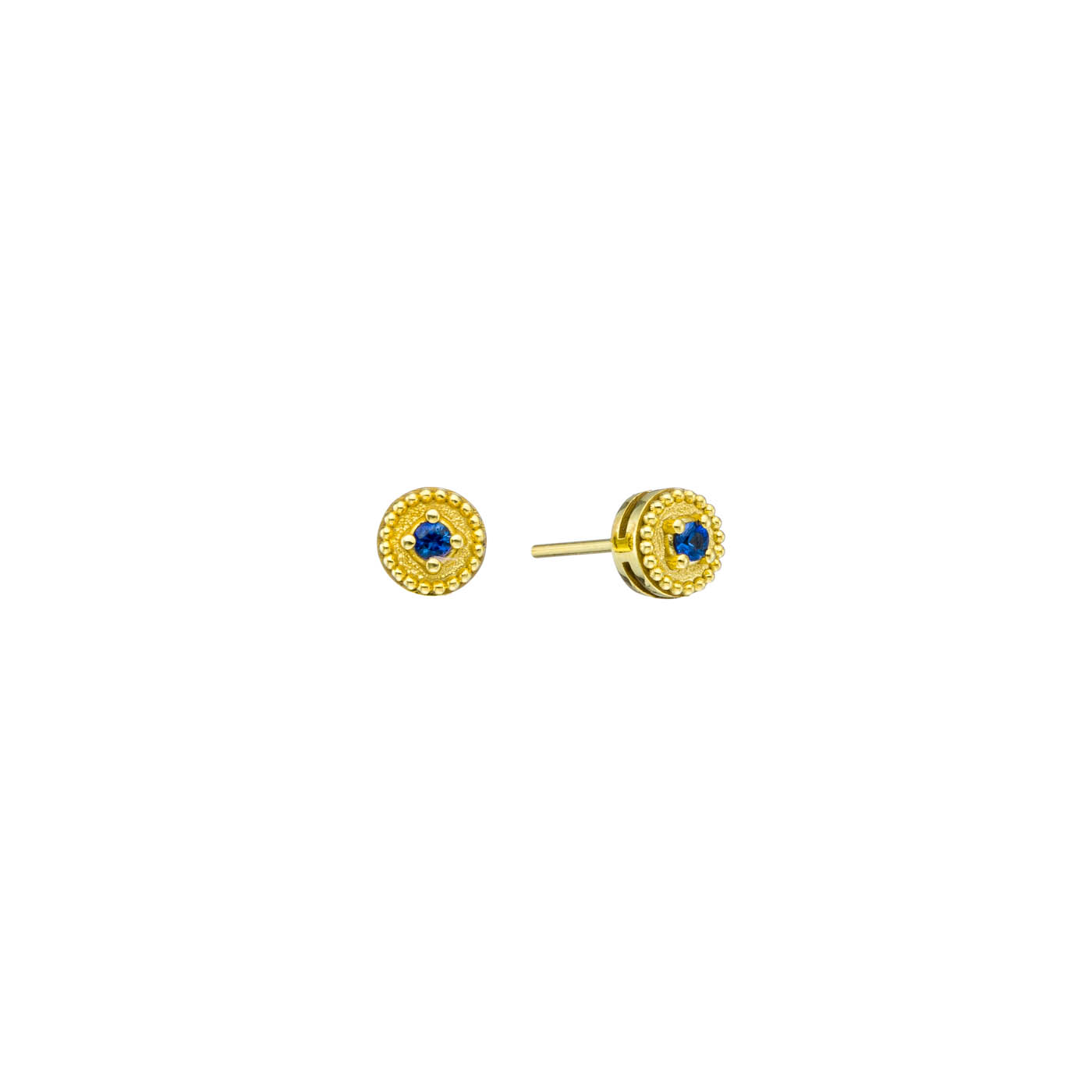 Round Blue Sapphire Stud Earrings in 18k