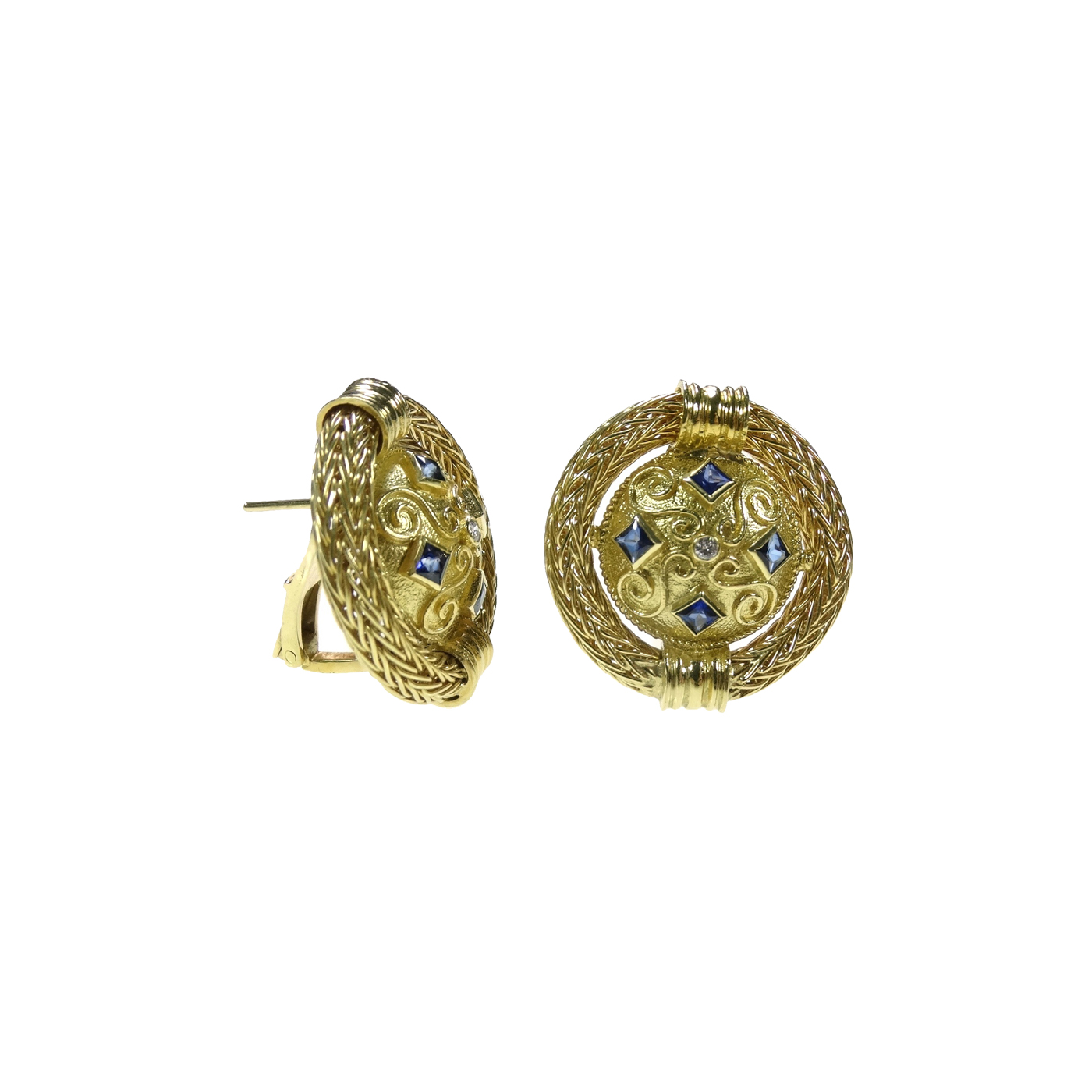 Round Cable Earrings Byzantine Handmade 18k Solid Gold Parthenon