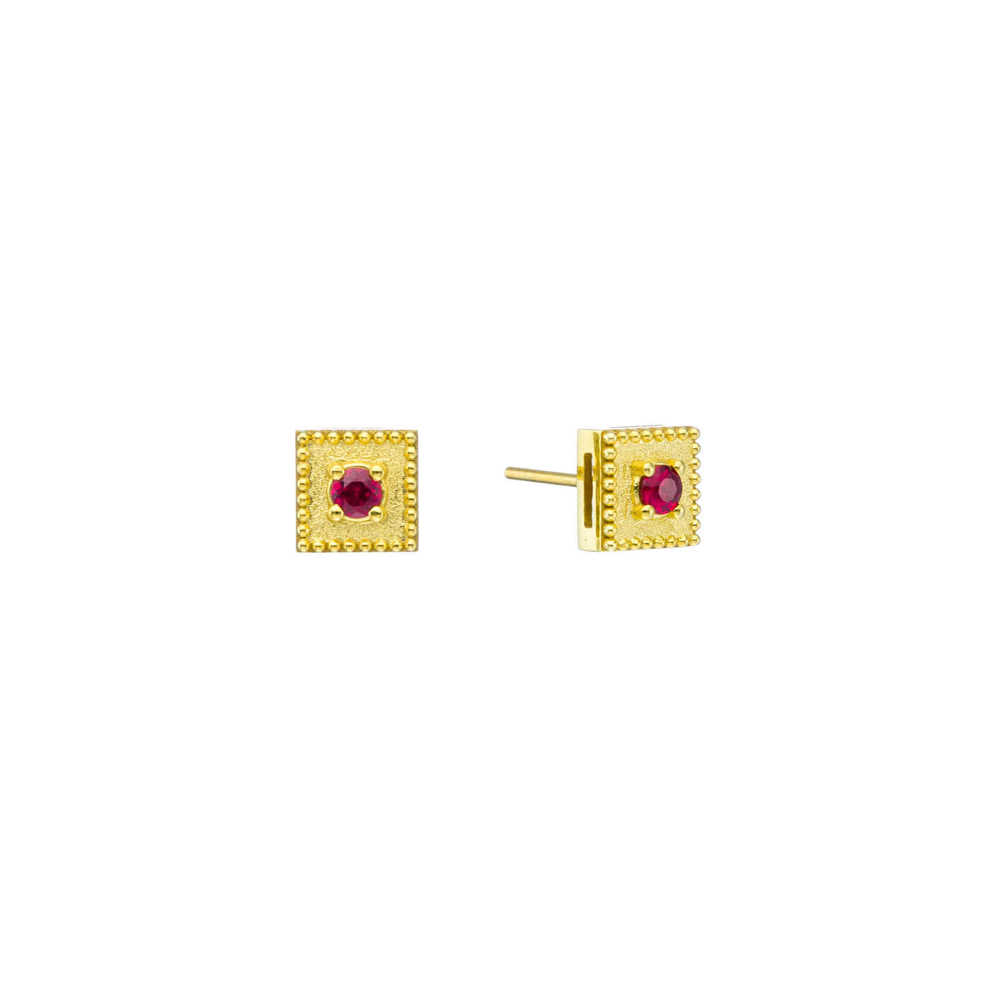 Square Ruby Stud Earrings in 18k