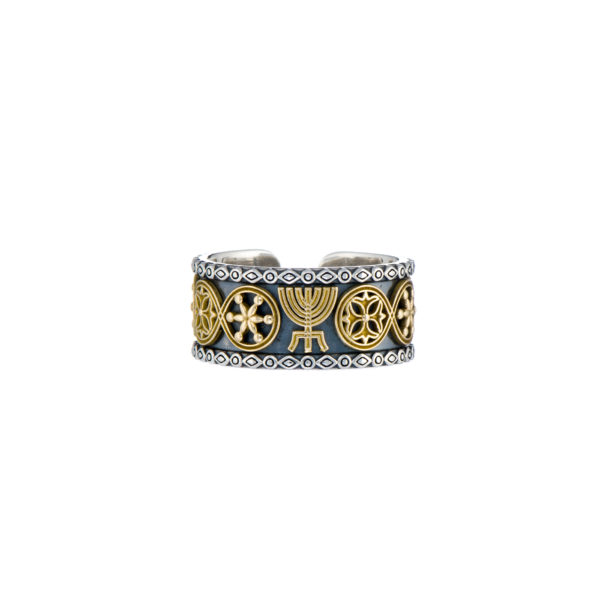 Multi Faith Open Ring in k18 Yellow Gold and Sterling Silver 925