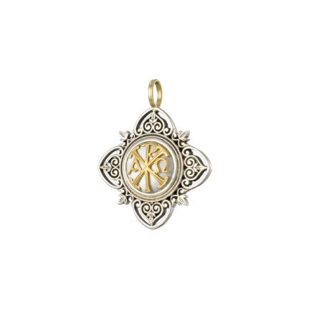 Chi-Rho Cross Pendant Byzantine 18k Yellow Gold and Sterling Silver 925