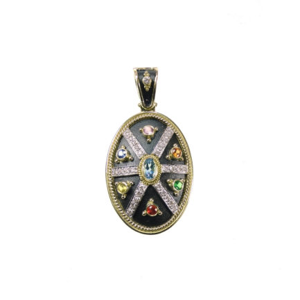 Shield Oval Byzantine Pendant in 18k Yellow Gold
