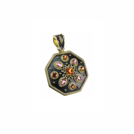 Octagon Pendant with Multi Colored Stones N152620-k