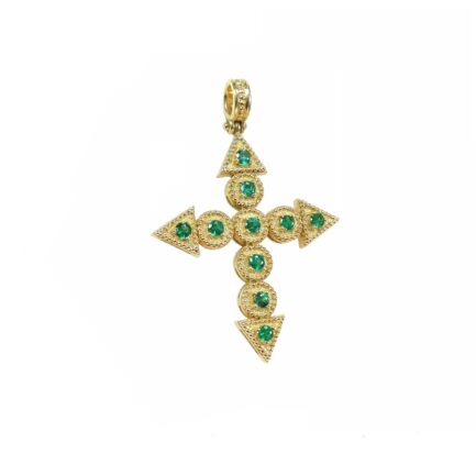 Byzantine Cross Pendant with Green Emeralds