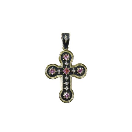 Byzantine Cross Pendant with Pink Sapphire
