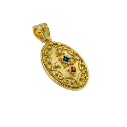 Byzantine Oval Pendant with Multi Sapphire N153162-k