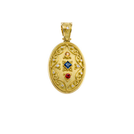 Byzantine Oval Pendant with Multi Sapphire N153162-k a
