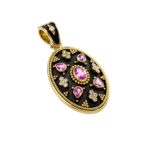 Byzantine Oval Pendant with Pink Sapphires