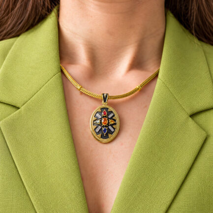 Byzantine Oval Sapphire & Diamond Pendant