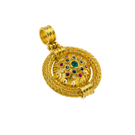 Byzantine Round Pendant with Multicolor Sapphires