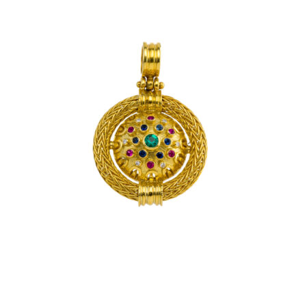 Byzantine Round Pendant with Multicolor Sapphires