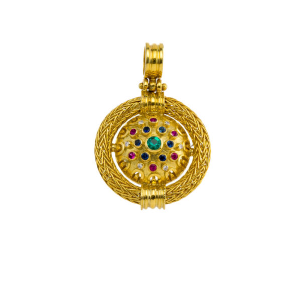 Byzantine Round Pendant with Multicolor Sapphires
