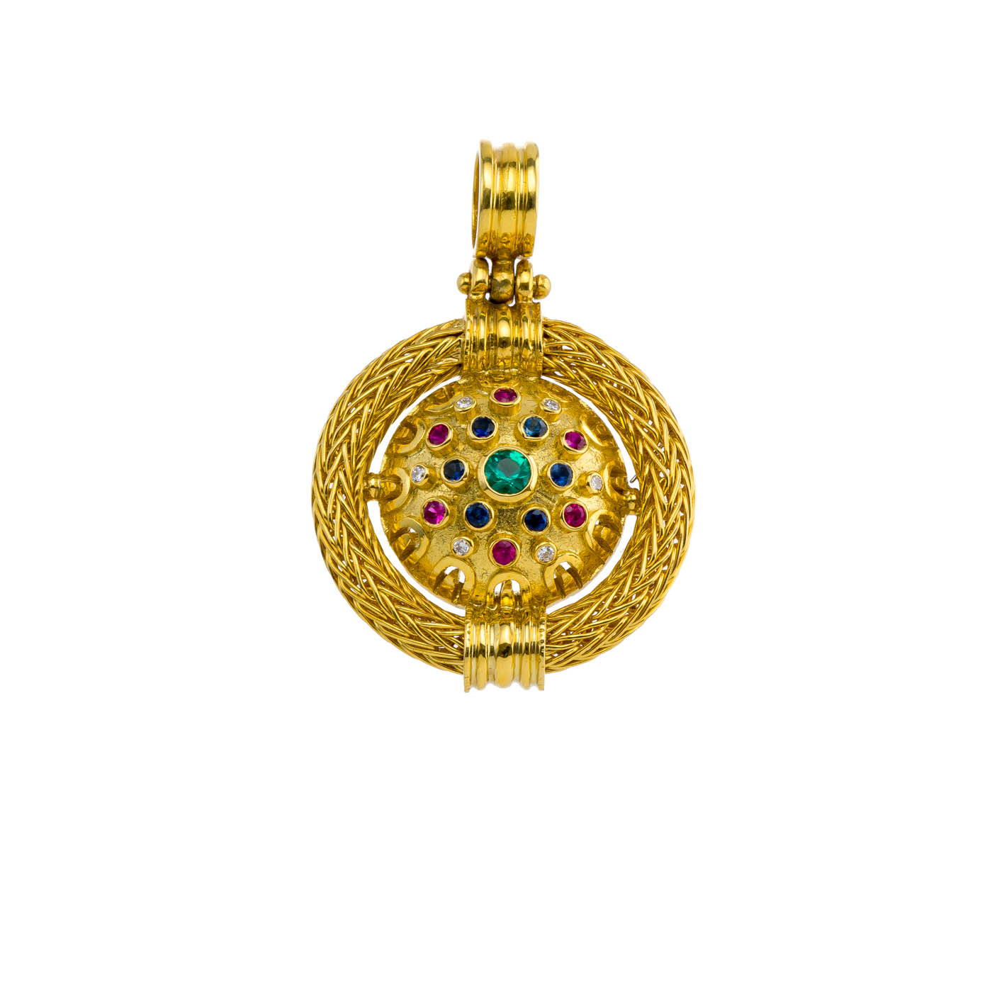 Byzantine Round Pendant with Multicolor Sapphires