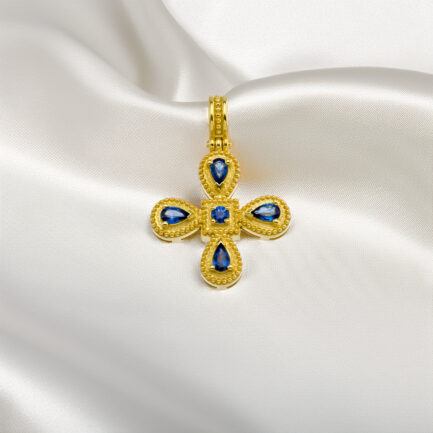Byzantine Sapphire Cross Pendant 18k Gold