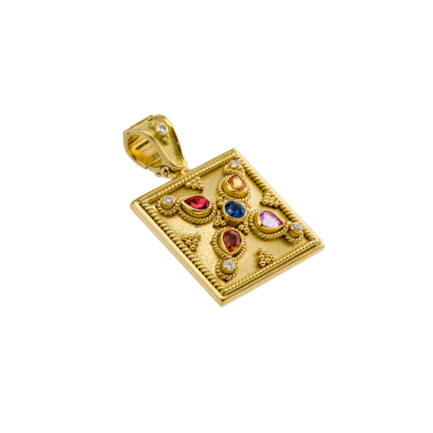Byzantine Square Multicolor Sapphire Pendant
