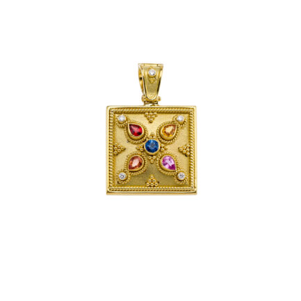 Byzantine Square Multicolor Sapphire Pendant