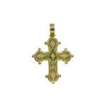 22k Gold Byzantine Handmade Pendant Cross Emeralds