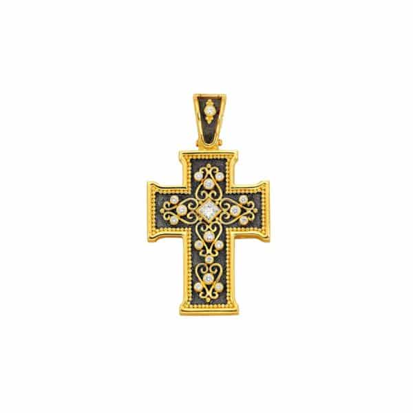 Byzantine Diamonds Cross Pendant 18k Yellow Gold and Black Rhodium