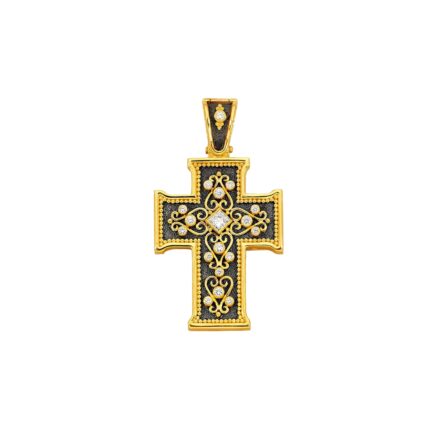 Diamond Byzantine Cross Pendant in 18K Gold