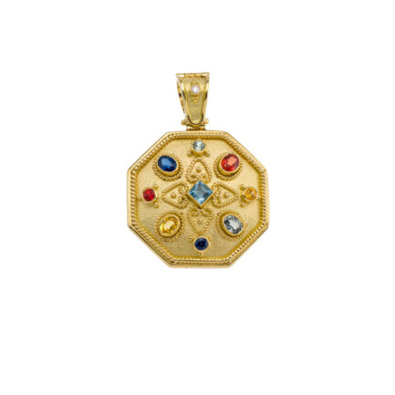 Octagon Byzantine Pendant with Multi Sapphires N153161-k a
