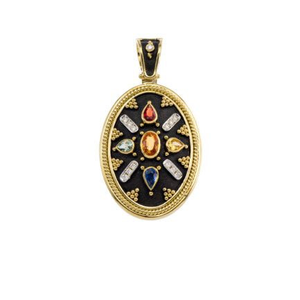 Oval Byzantine Pendant with Multi Sapphires N153159-k a