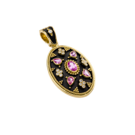 Oval Byzantine Pendant with sapphires N153158-k