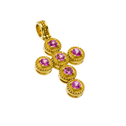 Pink Sapphire Byzantine Cross Pendant