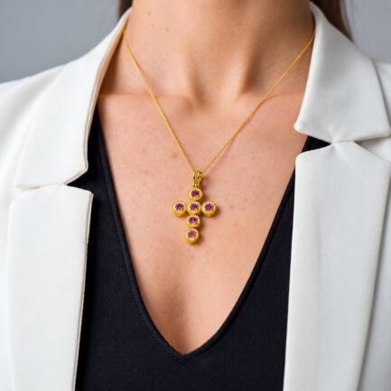 Pink Sapphire Byzantine Cross Pendant