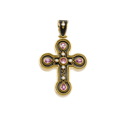 Pink Sapphire & Diamond Cross Pendant